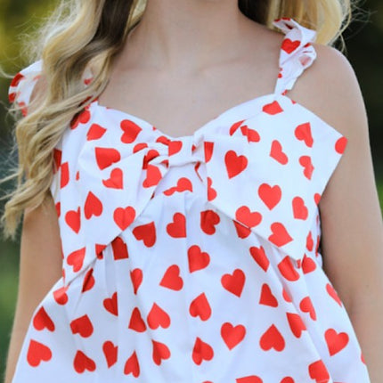 All over heart bow v-neck top
