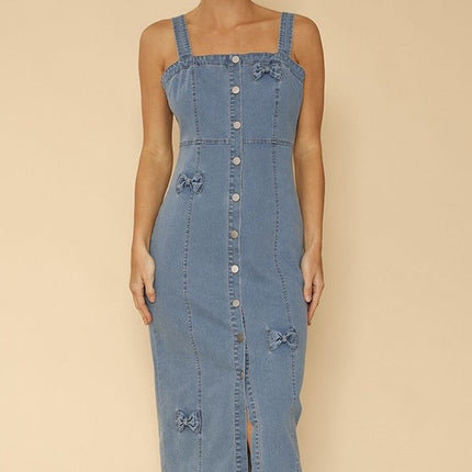 Denim dress with bow detailing