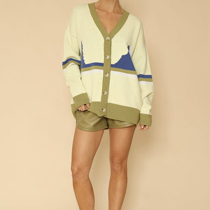 Retro mountain stripe knit cardigan