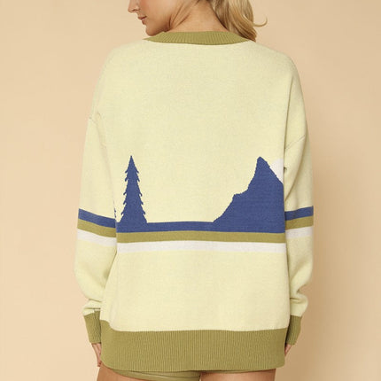 Retro mountain stripe knit cardigan
