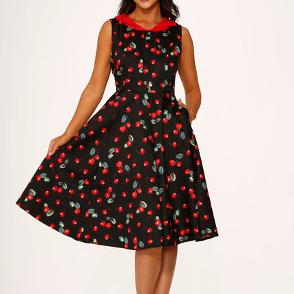 21261 Black Red Cherry Swing Dress