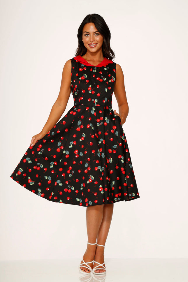 21261 Black Red Cherry Swing Dress