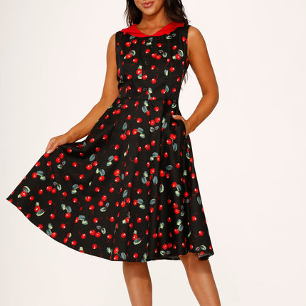 21261 Black Red Cherry Swing Dress