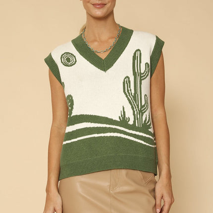 Desert landscape cactus sweater vest