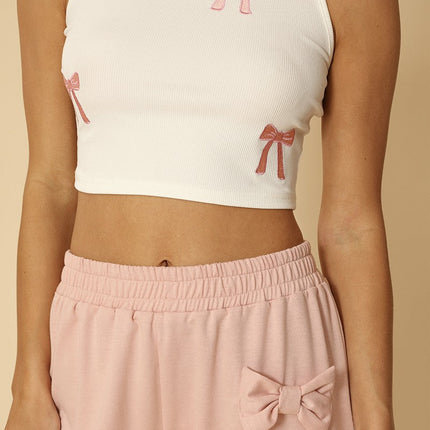 Ribbed knit bow embroidered tank