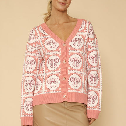 Bow tiled knit cardigan