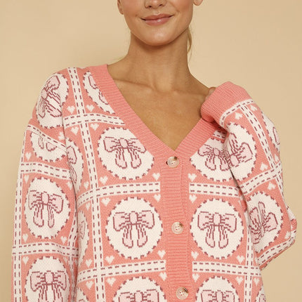 Bow tiled knit cardigan