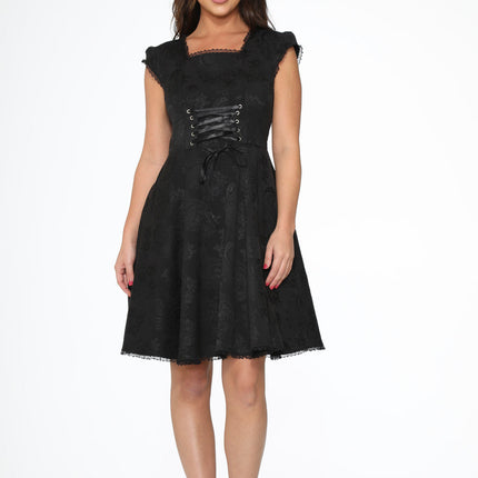 21440 Black Brocade Gothic Swing Dress