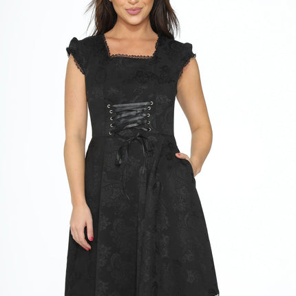 21440 Black Brocade Gothic Swing Dress