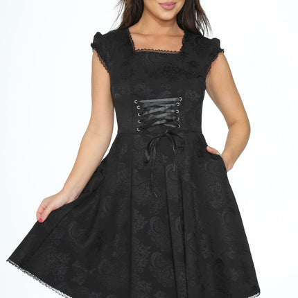 21440 Black Brocade Gothic Swing Dress