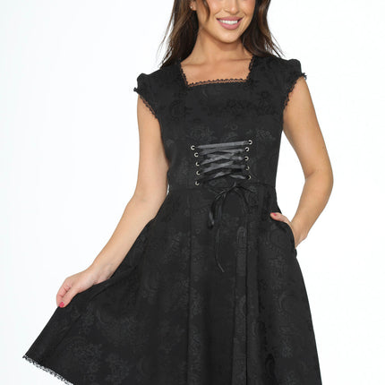 21440 Black Brocade Gothic Swing Dress