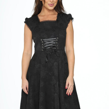 21440 Black Brocade Gothic Swing Dress