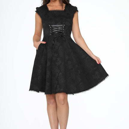 21440 Black Brocade Gothic Swing Dress