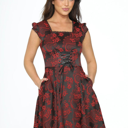 21441 Red Brocade Gothic Swing Dress