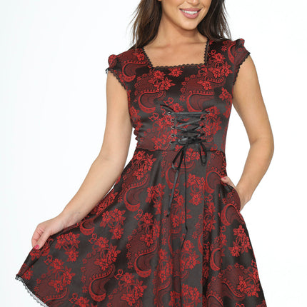 21441 Red Brocade Gothic Swing Dress