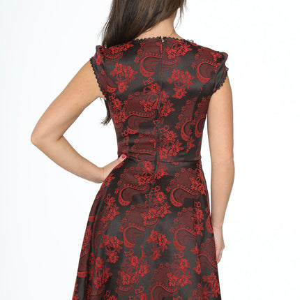 21441 Red Brocade Gothic Swing Dress