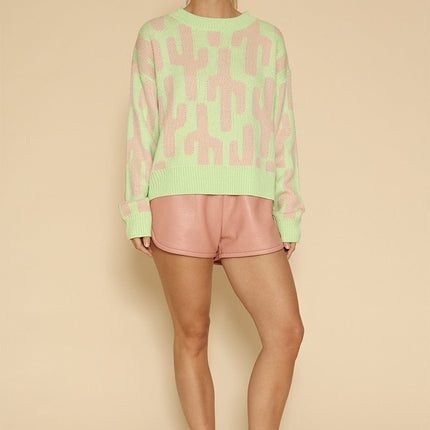 Cropped cactus knit sweater