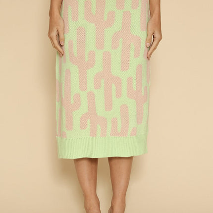 All over cactus knit midi skirt