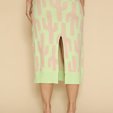 All over cactus knit midi skirt