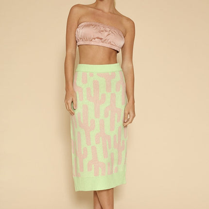 All over cactus knit midi skirt