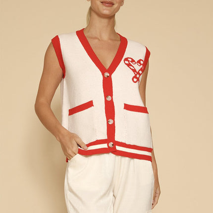 Candy cane knit button front vest
