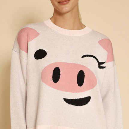 Pig face knit sweater