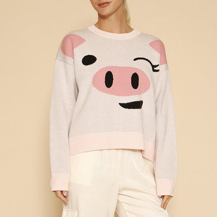 Pig face knit sweater