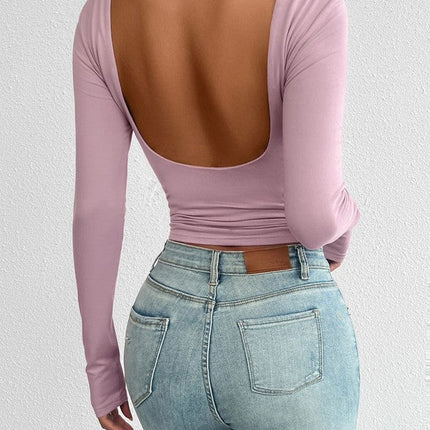 Long sleeve crop top with open back