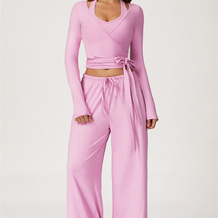 The Sprint Long Sleeve Crop Top Halter Tank Top Sweatpants 3-Piece Set