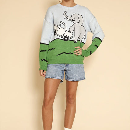 Elephant safari knit sweater
