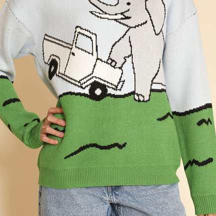 Elephant safari knit sweater