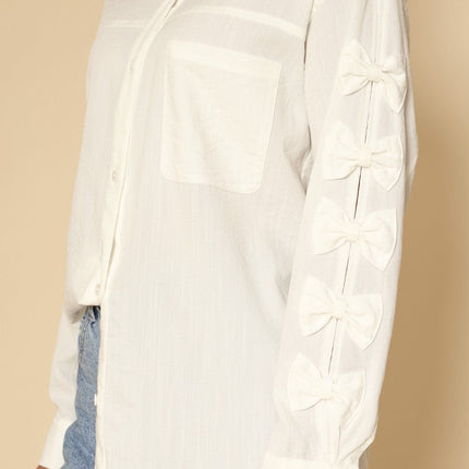Bow sleeve button down shirt