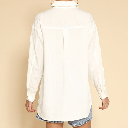 Bow sleeve button down shirt