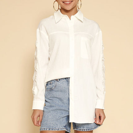 Bow sleeve button down shirt