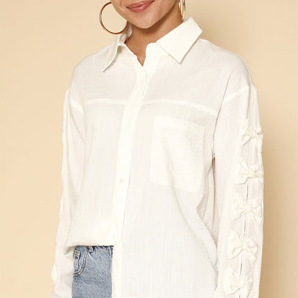 Bow sleeve button down shirt