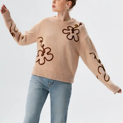 Floral Pattern Knit Sweater