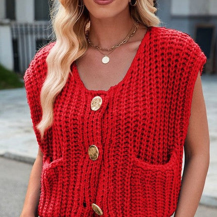 Sleeveless knit cardigan vest