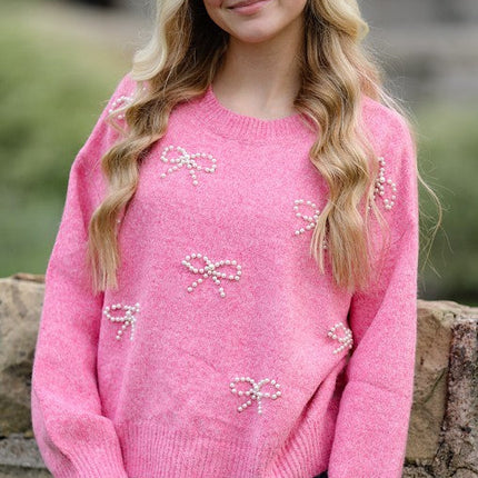 Pearl bow knit sweater