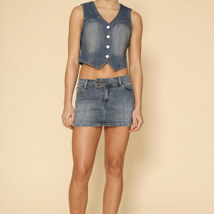 Cropped Denim Vest