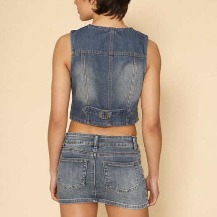 Cropped Denim Vest
