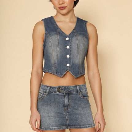 Cropped Denim Vest