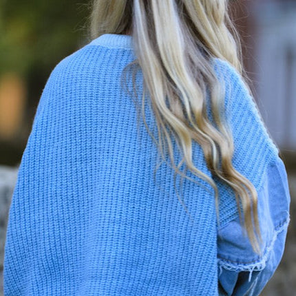 Denim sleeve knit sweater