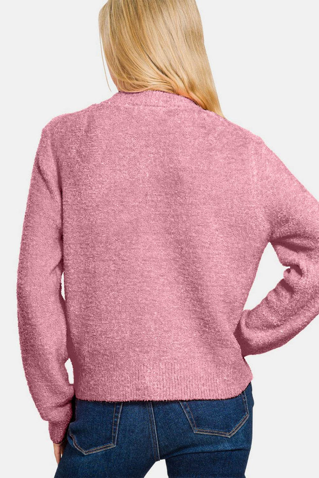 Zenana Button Down Long Sleeve Sweater Women Cardigan