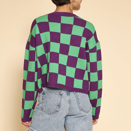 Mardi gras checkered tie front cardigans