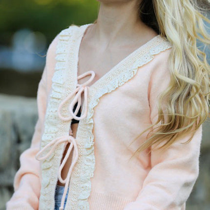 Front tie ruffled trim Cardigan