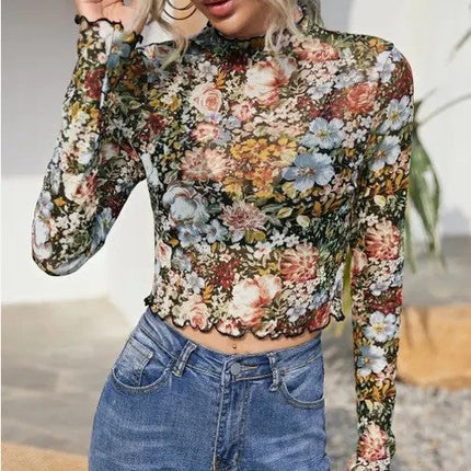Floral mock neck crop top