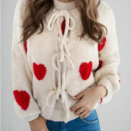 Front tie heart cardigan