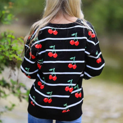Striped cherry knit cardigan