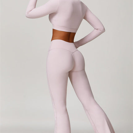 The Lavish Long Sleeve Cut-out Crop Top Flared Leggings 2-Piece Set