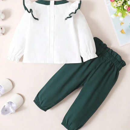 Children's Contrast Ruffled Top and Pants Set